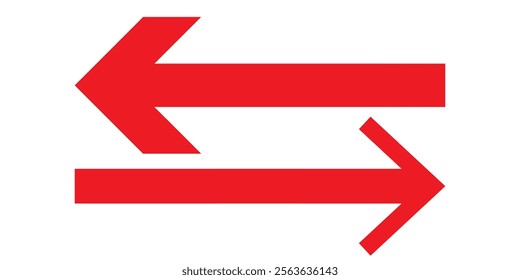 Red long arrow icon isolated on white background. Long arrow vector, icon. Red horizontal arrow. Straight long arrow vector icon.