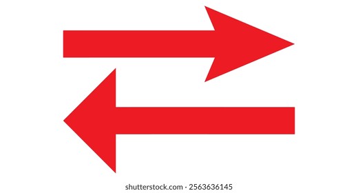 Red long arrow icon isolated on white background. Long arrow vector, icon. Red horizontal arrow. Straight long arrow vector icon.