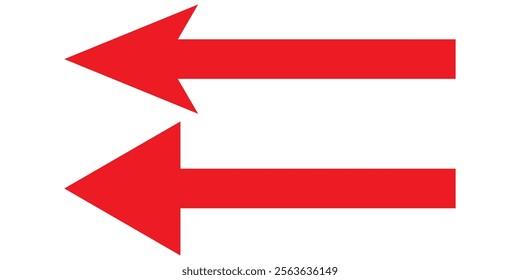 Red long arrow icon isolated on white background. Long arrow vector, icon. Red horizontal arrow. Straight long arrow vector icon.