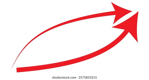 Red long arrow icon isolated on white background. Long arrow vector, icon. Red horizontal arrow. Straight long arrow vector icon.