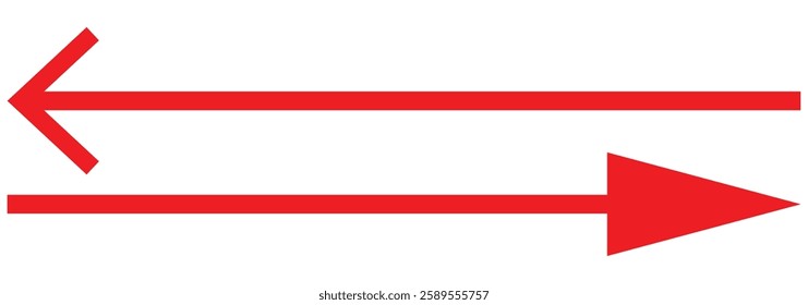 Red long arrow icon isolated on white background. Long arrow vector, icon. Red horizontal arrow. Straight long arrow vector icon. eps 888.