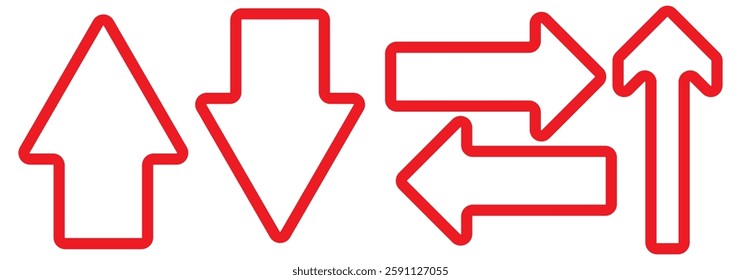 Red long arrow icon isolated on white background. Long arrow vector, icon. Red horizontal arrow. Straight long arrow vector icon.