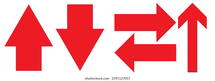 Red long arrow icon isolated on white background. Long arrow vector, icon. Red horizontal arrow. Straight long arrow vector icon.