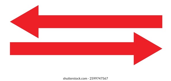 Red long arrow icon isolated on white background. Long arrow vector, icon. Red horizontal arrow. Straight long arrow vector icon