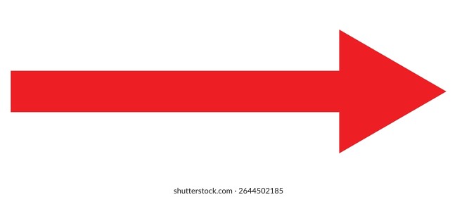 Red long arrow icon isolated on white background. Long arrow vector, icon. Red horizontal arrow. Straight long arrow vector icon. Vector illustration. EPS 10