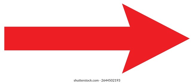 Ícone de seta longa vermelha isolado no fundo branco. Vetor de seta longa, ícone. Seta horizontal vermelha. Ícone de vetor de seta reta longa. Ilustração vetorial. EPS 10
