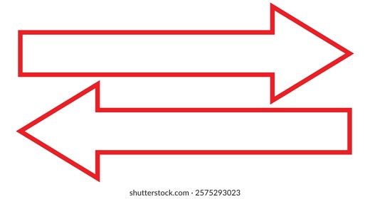 Red, long arrow icon, outline, Horizontal dual long straight , right and left side arrow signs. Arrow indicated the direction symbol.  flat style Arrow symbol. Design eps 10