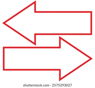 Red, long arrow icon, outline, Horizontal dual long straight , right and left side arrow signs. Arrow indicated the direction symbol.  flat style Arrow symbol. Design eps 10