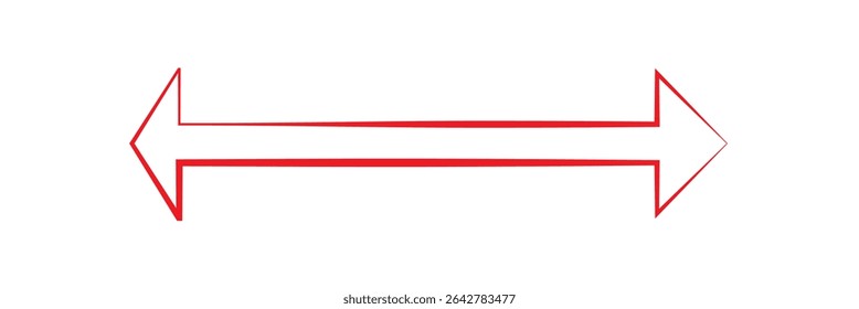 Red, long arrow icon, outline, Horizontal dual long straight , right and left side arrow signs. Arrow indicated the direction symbol. flat style Arrow symbol. Design eps 10