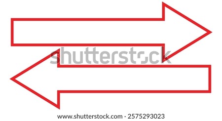 Red, long arrow icon, outline, Horizontal dual long straight , right and left side arrow signs. Arrow indicated the direction symbol.  flat style Arrow symbol. Design eps 10