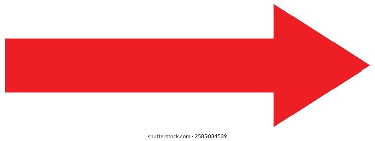 Red long arrow icon pointing to the right. Red long arrow vector in flat style. Red arrow symbol. Vector illustration.
