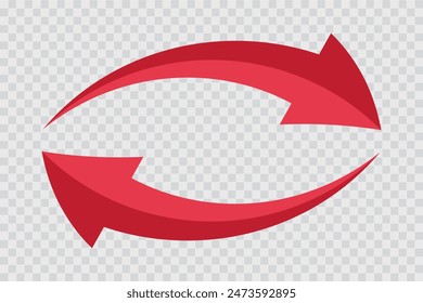 Red Long arrow icon, sign, vector. Red arrow isolated on transparent background. Horizontal curve long arrow icon isolated. Vector illustration. 