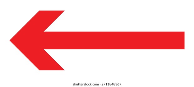 Icono rojo de flecha larga. Línea recta flecha larga que apunta al lado izquierdo. Icono Abstractas del Vector de la cabeza de flecha aislado en el fondo blanco.