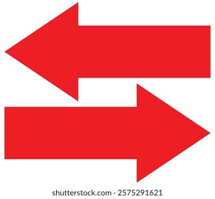 Red long arrow icon. Long arrow vector icon. Red horizontal, Straight long arrow vector icon. Horizontal dual long straight, right and left side arrow signs. Indicated the direction symbol. Eps 10