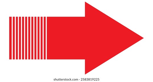 Red Long arrow icon vector. Long large arrow pointing right. Bold long arrow. Red dotted arrow icon Vector illustration  isolated on white background.