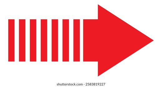 Red Long arrow icon vector. Long large arrow pointing right. Bold long arrow. Red dotted arrow icon Vector illustration  isolated on white background.