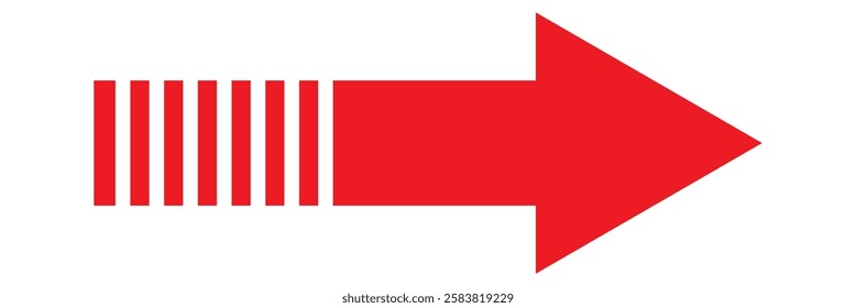 Red Long arrow icon vector. Long large arrow pointing right. Bold long arrow. Red dotted arrow icon Vector illustration  isolated on white background.