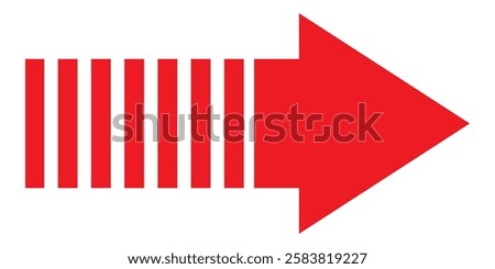 Red Long arrow icon vector. Long large arrow pointing right. Bold long arrow. Red dotted arrow icon Vector illustration  isolated on white background.