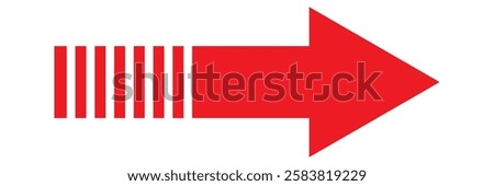 Red Long arrow icon vector. Long large arrow pointing right. Bold long arrow. Red dotted arrow icon Vector illustration  isolated on white background.