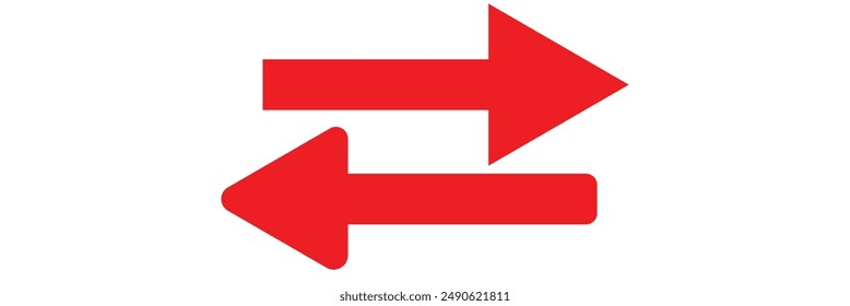 Red Long arrow to the left  right. Red arrow isolated on white background .