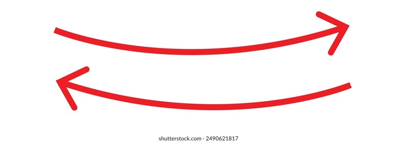 Red Long arrow to the left  right. Red arrow isolated on white background .
