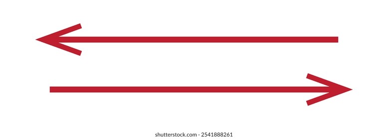 Red Long arrow to the left right. Red arrow isolated on white background .`