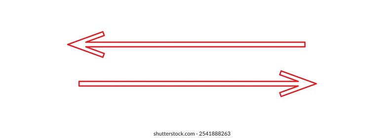 Red Long arrow to the left right. Red arrow isolated on white background .`