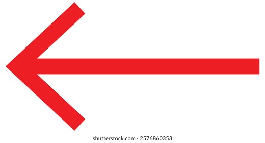 Red Long arrow to the left. Vector red long arrow isolated on white background. Red arrow. Long red curved arrow icon vector. eps 10