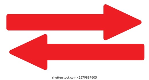 Red long arrow pointing to the left right. Red long arrow vector. Flat style long arrow symbol. Red long arrow icon vector illustration isolated on white background.