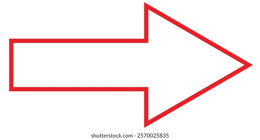 Red long arrow pointing to the right. Straight long arrow icon, thick and  thin line, Red cursor, horizontal element, thick pointer vector long arrow icon. Bold arrow icon. Design eps 10