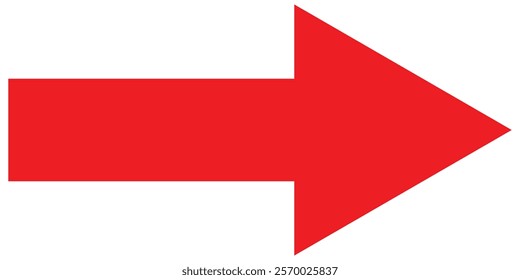 Red long arrow pointing to the right. Straight long arrow icon, thick and  thin line, Red cursor, horizontal element, thick pointer vector long arrow icon. Bold arrow icon. Design eps 10