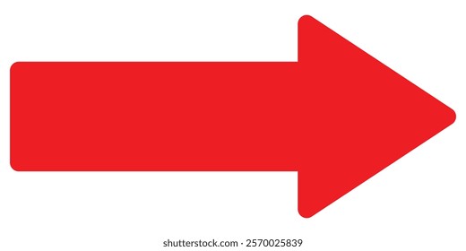 Red long arrow pointing to the right. Straight long arrow icon, thick and  thin line, Red cursor, horizontal element, thick pointer vector long arrow icon. Bold arrow icon. Design eps 10