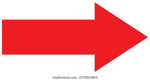 Red long arrow pointing to the right. Straight long arrow icon, thick and  thin line, Red cursor, horizontal element, thick pointer vector long arrow icon. Bold arrow icon. Design eps 10