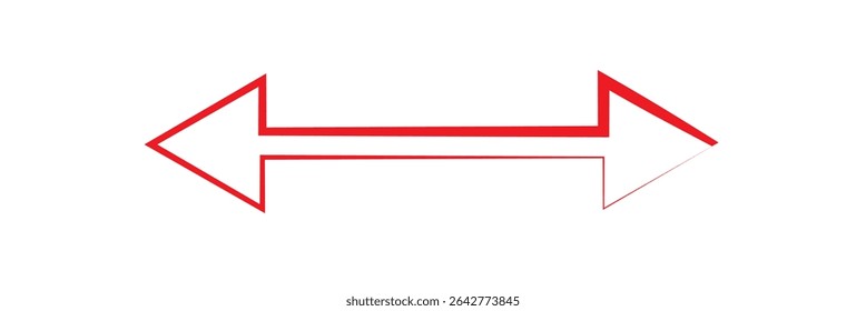 Seta longa vermelha apontando para a direita. Ícone de seta longa e reta, linha grossa e fina, Cursor vermelho, elemento horizontal, ponteiro grosso vetor ícone de seta longa. Ícone de seta em negrito. Design - eps 10