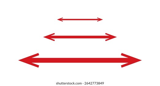 Seta longa vermelha apontando para a direita. Ícone de seta longa e reta, linha grossa e fina, Cursor vermelho, elemento horizontal, ponteiro grosso vetor ícone de seta longa. Ícone de seta em negrito. Design - eps 10