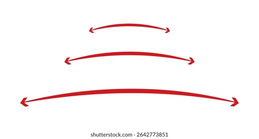 Red long arrow pointing to the right. Straight long arrow icon, thick and thin line, Red cursor, horizontal element, thick pointer vector long arrow icon. Bold arrow icon. Design eps 10
