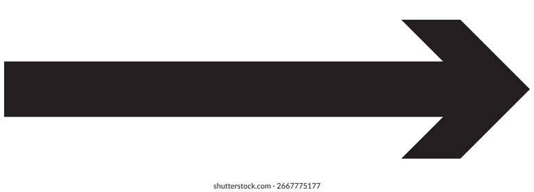 Seta longa vermelha apontando para a direita. Ícone de seta longa Vetor. Ícone vermelho. Seta longa isolada sobre fundo branco. Vermelho Longo negrito 