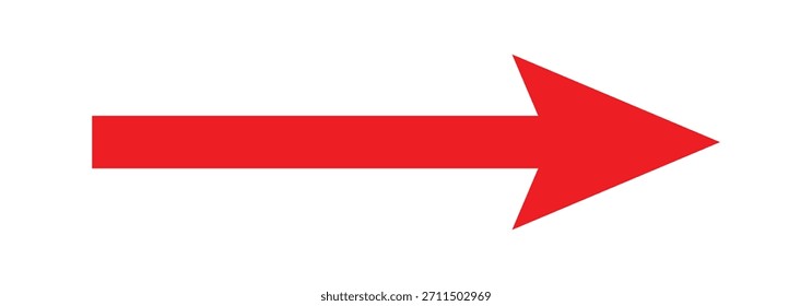 Seta longa vermelha apontando para a direita. Ícone de seta longa e reta, linha fina direita. Ícone de seta longa vetorial isolado no fundo branco.