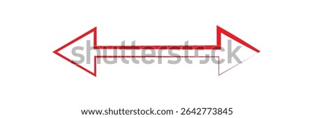 Red long arrow pointing to the right. Straight long arrow icon, thick and thin line, Red cursor, horizontal element, thick pointer vector long arrow icon. Bold arrow icon. Design eps 10