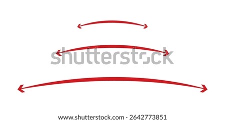 Red long arrow pointing to the right. Straight long arrow icon, thick and thin line, Red cursor, horizontal element, thick pointer vector long arrow icon. Bold arrow icon. Design eps 10