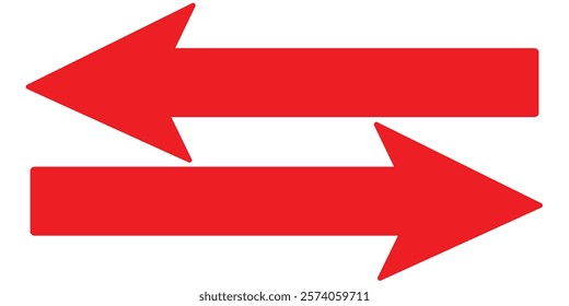 red long arrow . set of trendy long arrows left and right in flat style. 