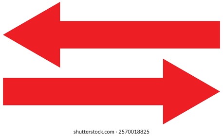 Red Long arrows icon set vector in trendy style. Long right and left arrows. Horizontal dual sided long straight arrow signs. Black, red, stock pointer, direction, symbol and double arrow icon. Eps 10