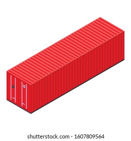 Red long cargo container icon. Isometric of red long cargo container vector icon for web design isolated on white background