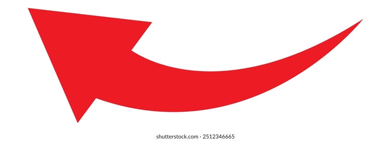 Red long curve arrow isolated on white background. Red long arrow. Red long curved arrow. Long arrow red.