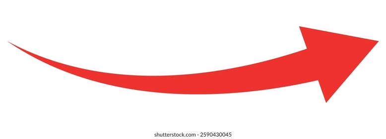 Red long curve arrow isolated on white background. Red long arrow. Red long curved arrow. Long arrow red.