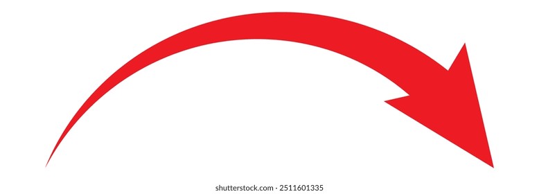 Red long curved arrow isolated on white background. Red arrow. Red long arrow. Red curved arrow. Vector illustration. EPS 10