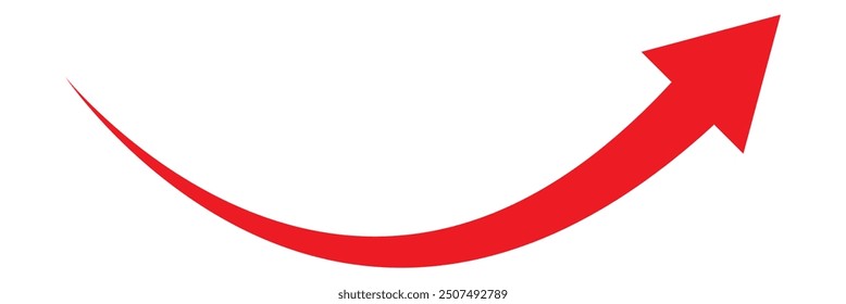 Red long curved arrow sign, icon for business or web button decoration in isolated. Vector illustration.