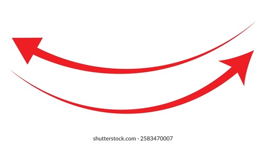 Red long curved arrow sign, icon for business or web button decoration in isolated. Vector illustration eps 888.