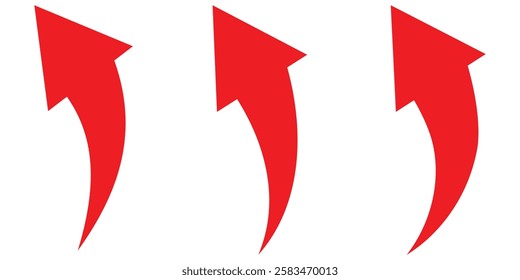Red long curved arrow sign, icon for business or web button decoration in isolated. Vector illustration eps 888.