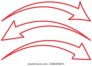 Red long curved arrow sign, icon for business or web button decoration in isolated. Vector illustration eps 888.